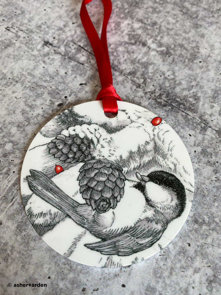 Chickadee Pinecone Holiday Ornament