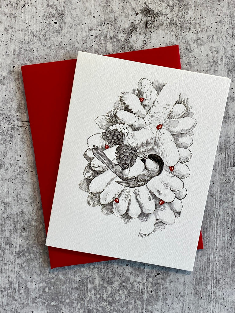 pinecone chickadee - holiday cards