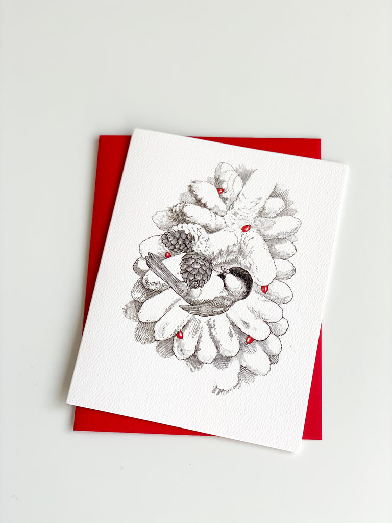 pinecone chickadee - holiday cards