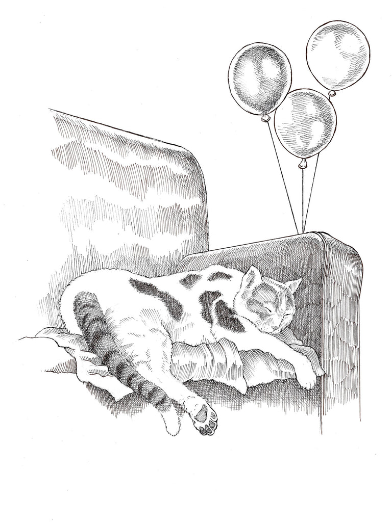 Lounging Party Cat - Birthday Card