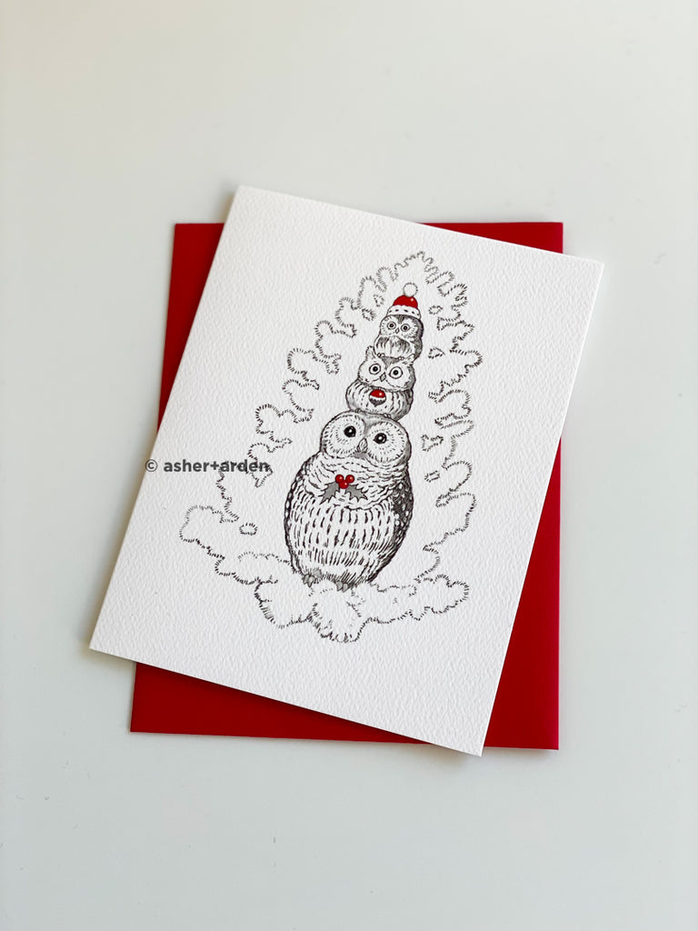nesting owls - holiday cards